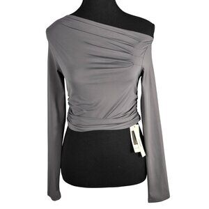 NWT | Gray Ruched Long Sleeve One Shoulder Crop Top Asymmetrical | XSmall